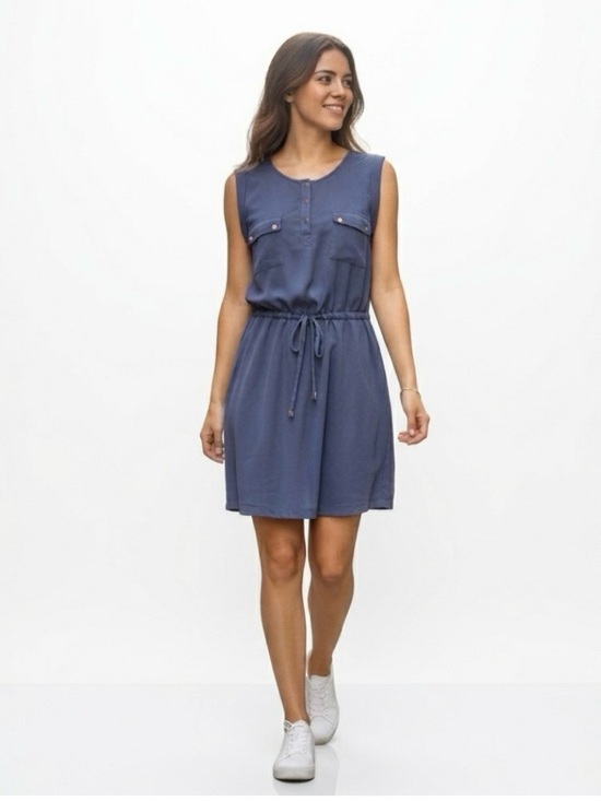 Alya Dresses & Skirts - Alya Francesca’s Dress Blue Drawstring Waist Blouson Mini S Casual Travel
